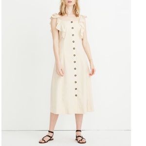 Madewell Cream Midi Dress with Button Detail